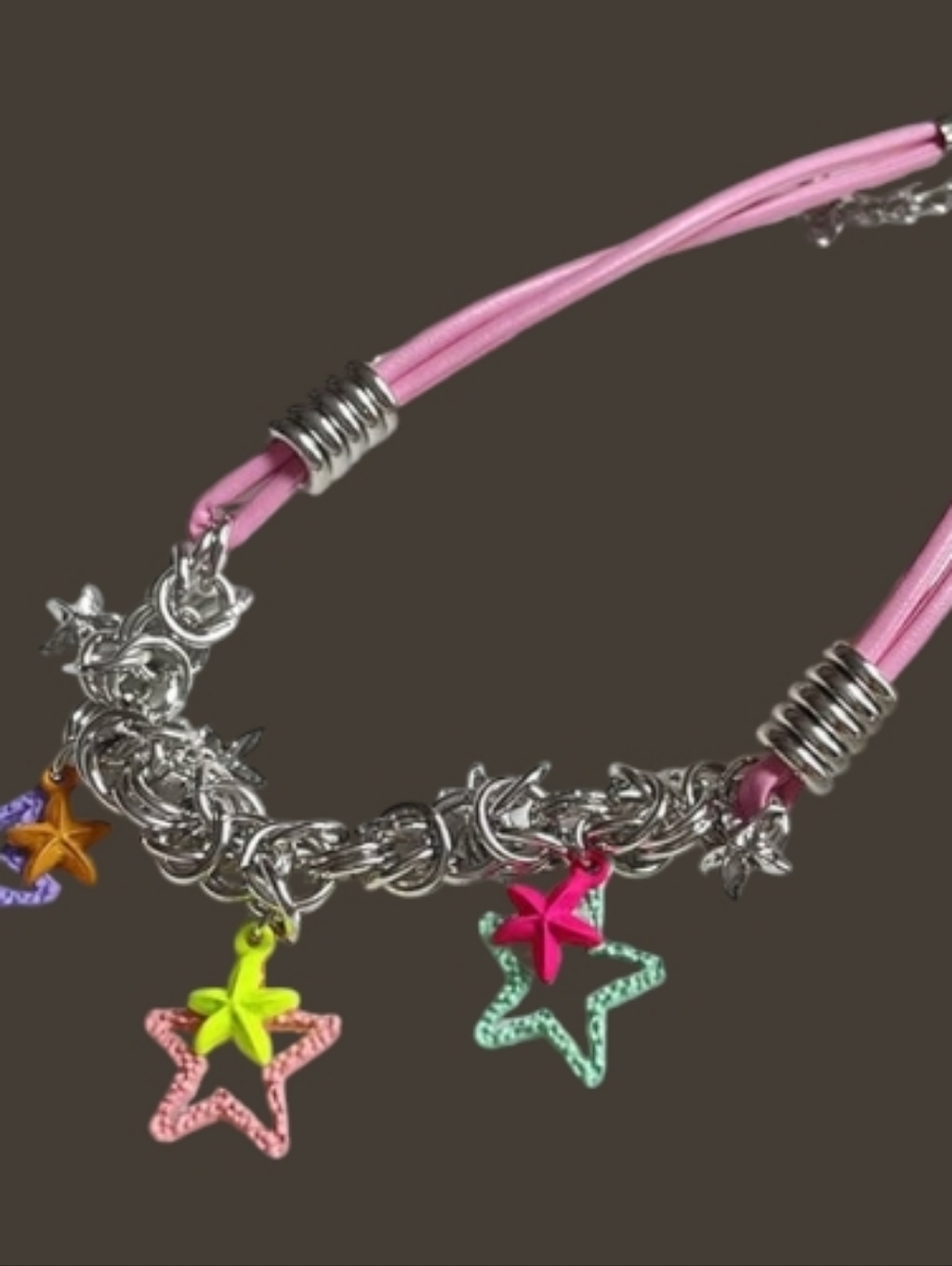 EUC Hot Topic Sweet Society Pink Cord & Chain Star Necklace Y2K Inspired Goth